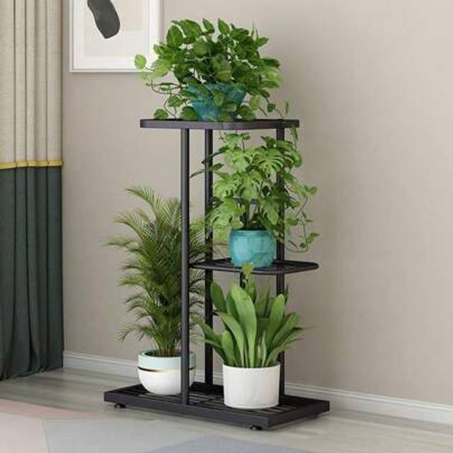 SHEIN Plant Stand Indoor Outdoor, 3 Tier 4 Potted Metal Flower Shelf For Multiple Plants, Plant Shelf Corner Display Rack For Patio Garden Balcony Living Ro