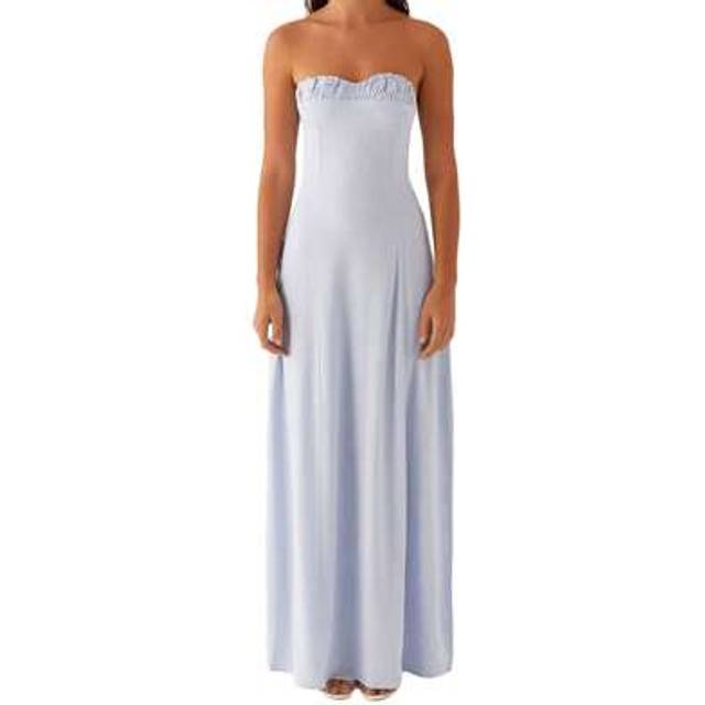 SHEIN Women Long Tube Top Dress Floral/Solid Ruched Off Shoulder Sleeveless A-Line Evening Dress For Party Club