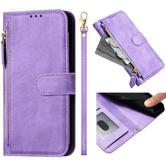 (Purple) Flip Case for Tcl 30 Se Zipper Card Holder Pu Leather Magnetic