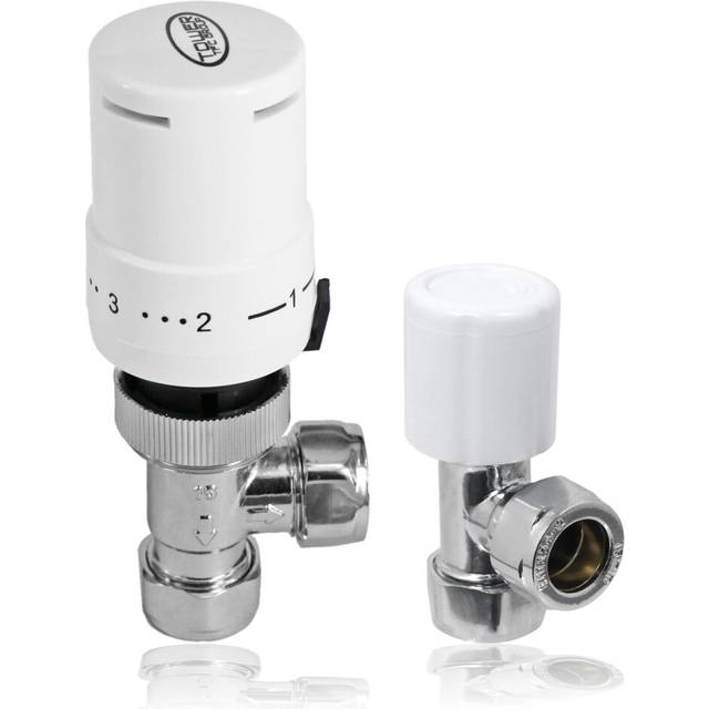 Trv Thermostatic Radiator Valve White Angled Lockshield 10-15mm Tower Head Set