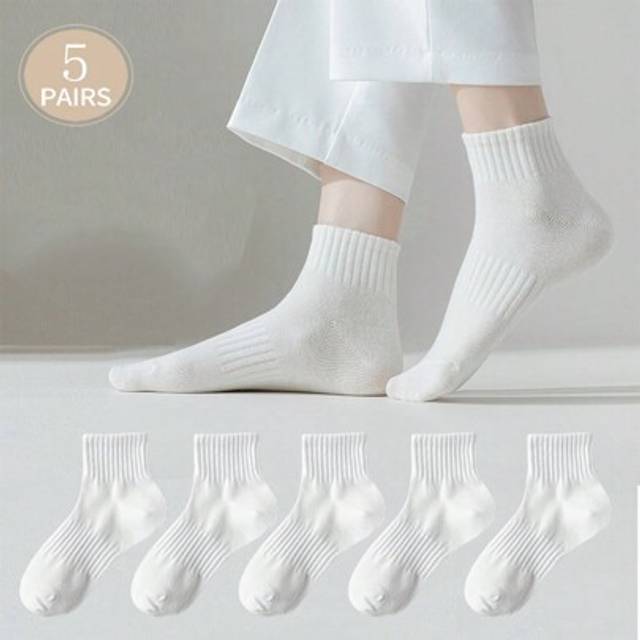 SHEIN 5 Pairs Women\ White Breathable Absorbent Short Socks With Waistband, Simple And Casual Sport Socks For All Seasons