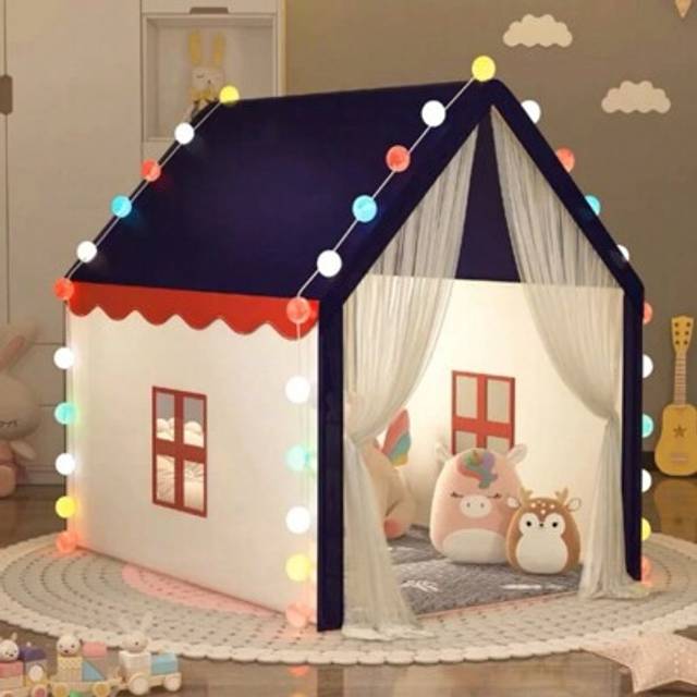 SHEIN Portable Baby Play House Children Tent Teepee Tent Enfant Kids Tent Pink Blue Kids Play House Indoor Outdoor Toy Princess House No Lights