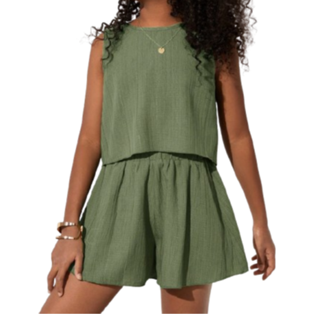 SHEIN SLAYR KIDS Tween Girls Casual Woven Solid Color Sleeveless Top And Loose Shorts Set HolidayÂOutfits