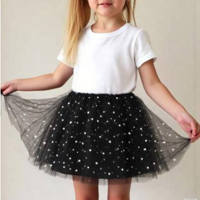 SHEIN Young Girl Layered Star & Moon Mesh Tutu Skirt, Two-Layer Solid Mesh Mini Skirt, Casual & Versatile, Suitable For Stage Performance