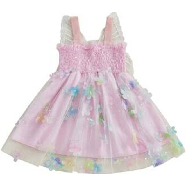 SHEIN Baby Kids Girls Slip Dress, Sleeveless Butterfly Flowers Summer A-Line Dress Tulle Princess Dress