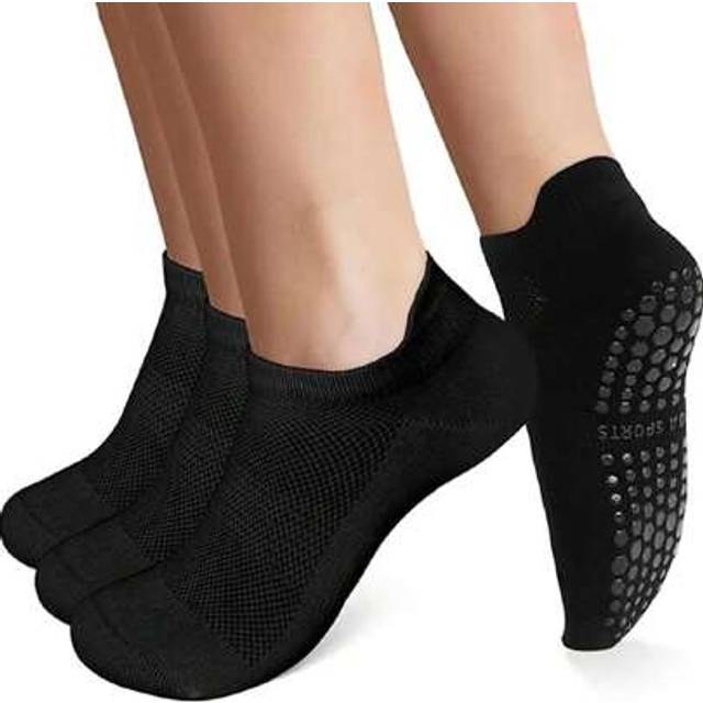 SHEIN 3 Pairs Professional Women&#39;s Yoga Socks, Anti-Slip Short Socks For All Seasons, Pilates, Fitness, Dance, Sports Socks, Adult Floor Socks, Black, Grip