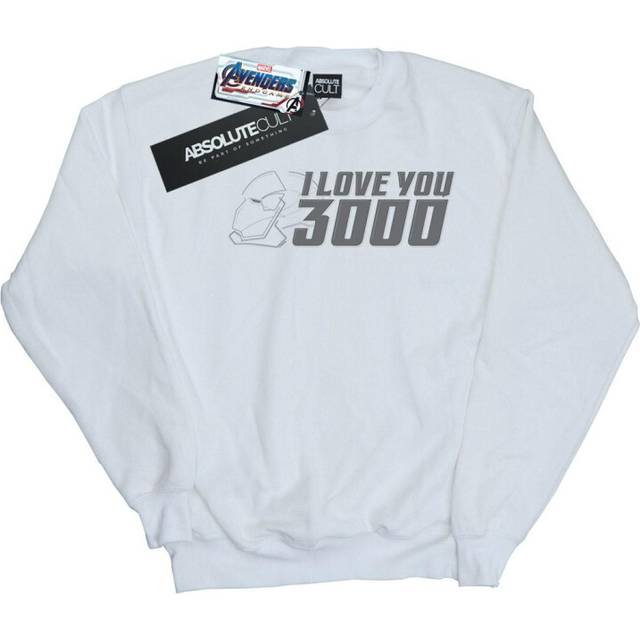 (S, White) Marvel Mens Avengers Endgame I Love You 3000 Helmet Sweatshirt
