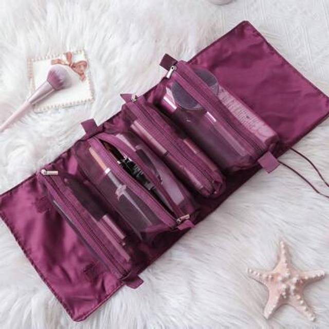 SHEIN 1 Pc Wine Red Travel Cosmetic Bag Women Mesh Make Up Box Bags Beautician Toiletry Makeup Brushes Lipstick Storage Organizer Makeup Bag For Makeup For