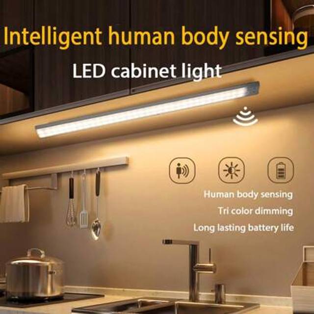 SHEIN Ultra-Thin LED Smart Sensor Cabinet Light With Motion Sensor, USB Rechargeable, 3-Color Dimmable, Wireless Installation Strip Lights For Cabinets, War