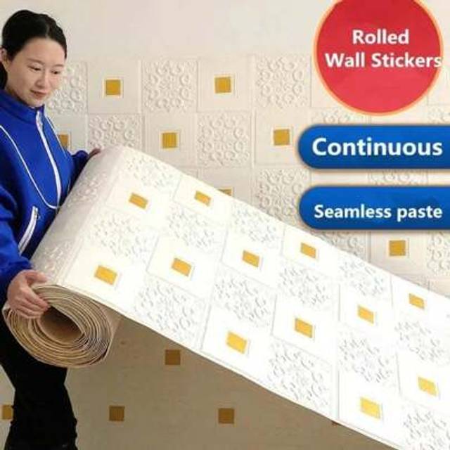 SHEIN 2 Meter Foam 3D Ceiling Wall Stickers  Self Adhesive Wallpaper Panel Home Decor Living Room Bedroom House Bathroom Decoration