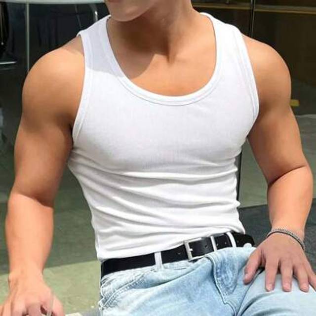 SHEIN Tight Vest Men&#39;s Threaded Fitness Clothes High Elastic American Solid Color Bottomless Sleeveless Waistcoat Sports T-Shirt