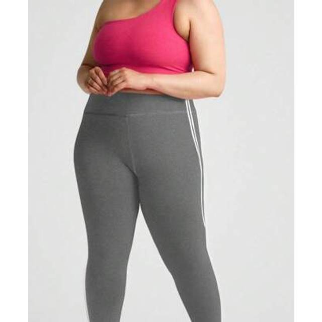 SHEIN Plus Size Women High Waist Slimming Sports Yoga Leggings With White Decorative Stripes, Leg-Lengthening
