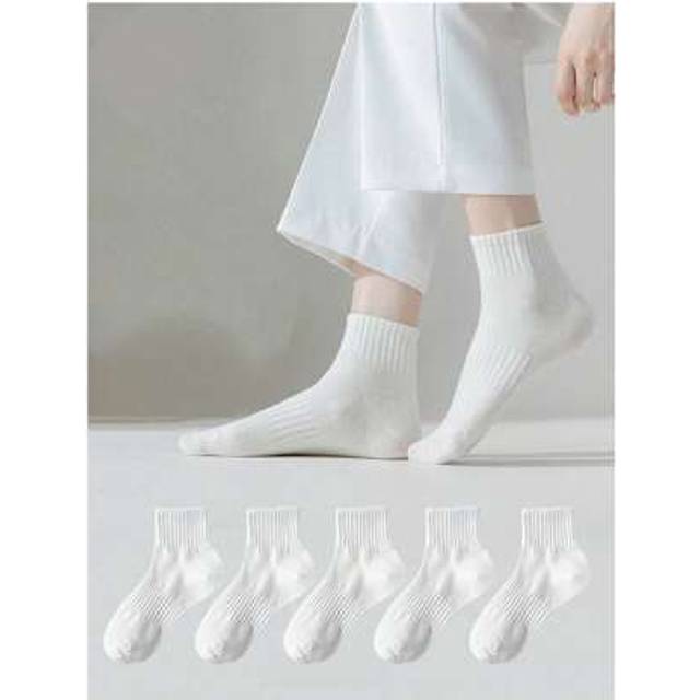 SHEIN 5pcs/4pcs Women White Absorbent Ankle Socks With Waistband, Minimalist Casual Sport Socks, Suitable For All Seasons, Unisex Long Socks, Absorbent, Deo