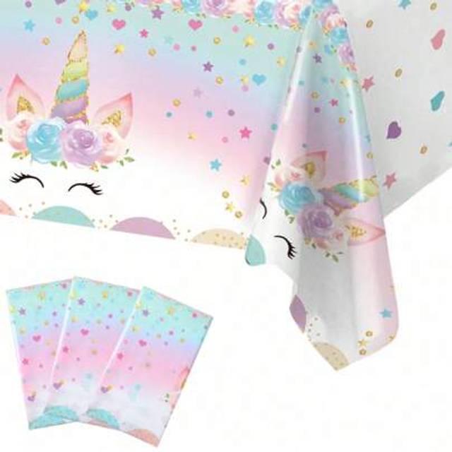 SHEIN 1pc Unicorn Theme Disposable Plastic Tablecloth, Pink Style Waterproof Stain-Resistant Table Cover For Birthday Party, Family Gathering, Dinner Table