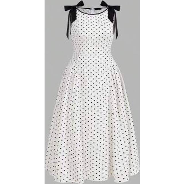 SHEIN Plus Size Women Elegant Polka Dot Bow Tie Midi Dress