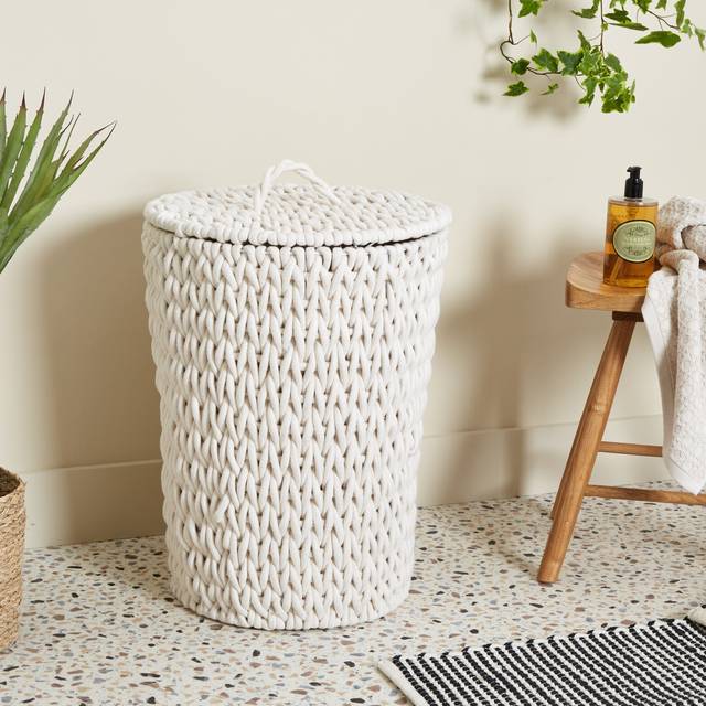 Cable Knit Laundry Basket - Cream