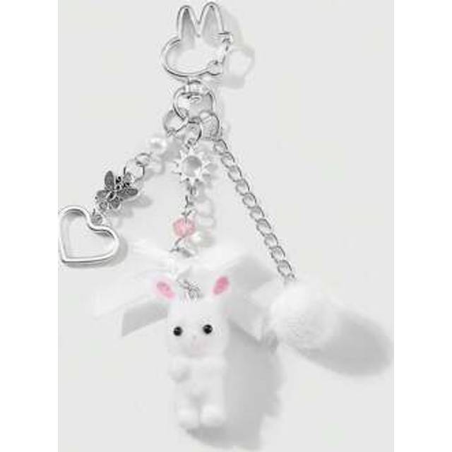 SHEIN 1pc Cute Fashionable Versatile High Quality Silver Chain Star Heart Butterfly Resin Tassel Bow Rabbit Pendant Keychain Suitable For Women/Girls Daily