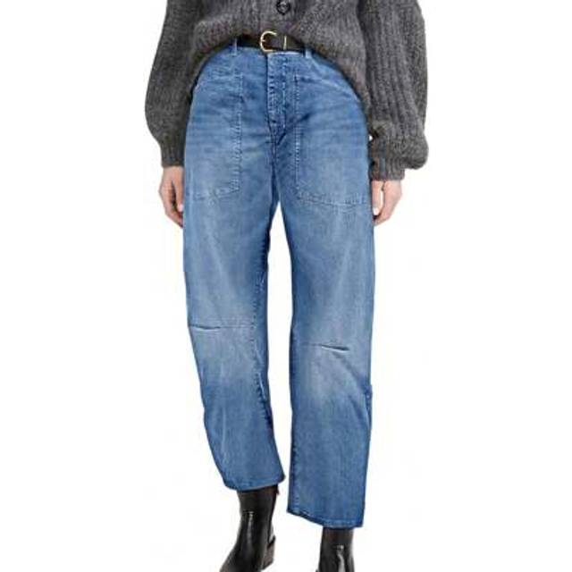 SHEIN Women&#39;s Baggy Barrel Jeans High Waisted Wide Leg Boyfriend Y2k Denim Ankle Pants With Multi Pockets
