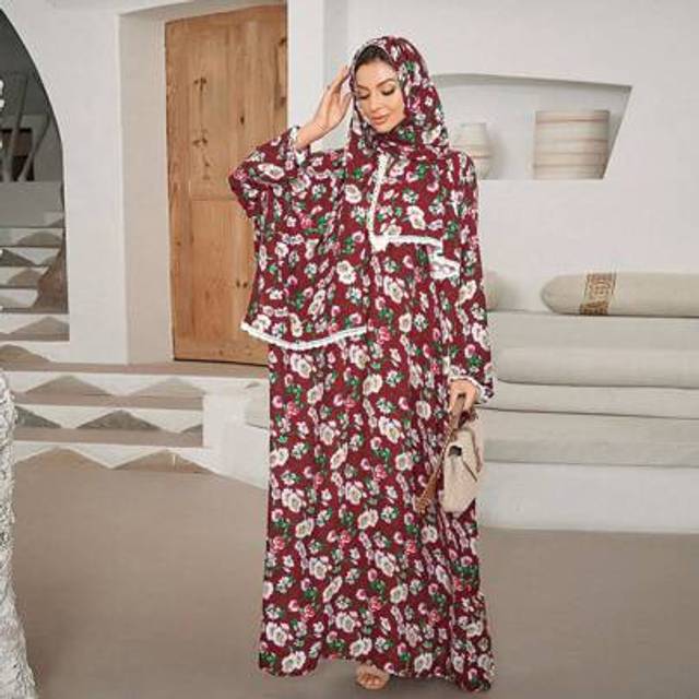 SHEIN Woman&#39;s Comfortable Breathable Fashion Print Prayer Hooded Dress, Modest