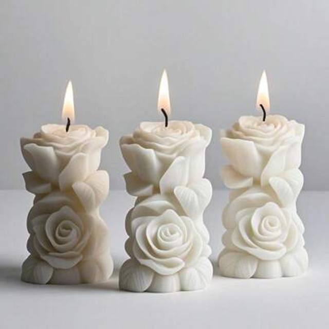 SHEIN 1pc Exquisite Rose Column-Shaped Candle - Unique Rose Shape, Offering Multiple Style Options. White French Orchid Scent, Unique Flower Design And Comp