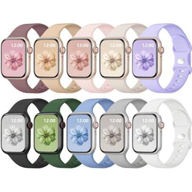 SHEIN 10 Packs Waterproof Band Compatible With Apple Watch Band 38mm 40mm 41mm 42mm 44mm 45mm 46mm 49mm Men Women, Soft Silicone Sport Strap Compatible With