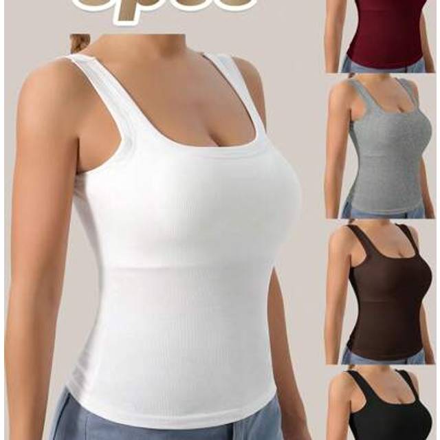 SHEIN 5 Pack Casual-Sporty Knit Sleeveless Crew Neck Camisoles, Layering Tanks