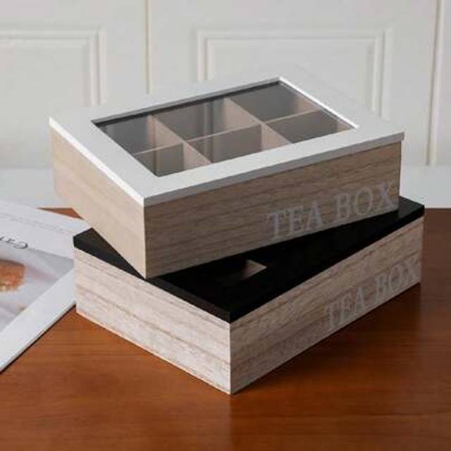 SHEIN A Wooden Tea Box With Compartments For Tea Bags And Coffee Packets With Transparent Glass Lid Back To School