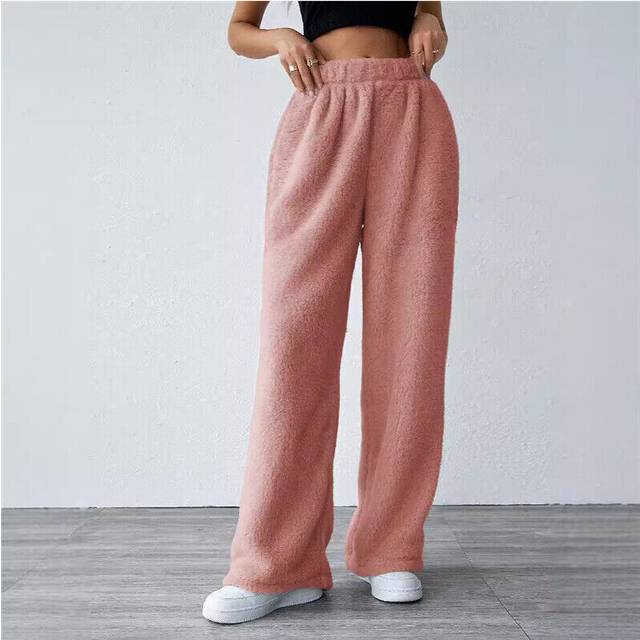 (Pink, L) Women's Ladies Fluffy Fleece Loungewear Pants Pyjama Bottoms Trousers Nightwear