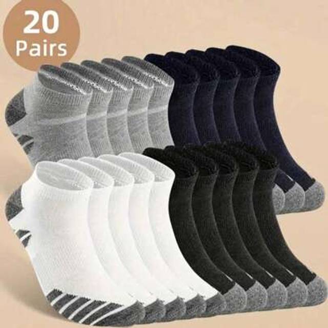 SHEIN 1/5/10 / 20 Pairs Of Men&#39;s Anti Odor & Sweat Absorption Low Cut Socks, Comfy & Breathable Socks, For Daily & Outdoor Wearing, All Seasons Wearing