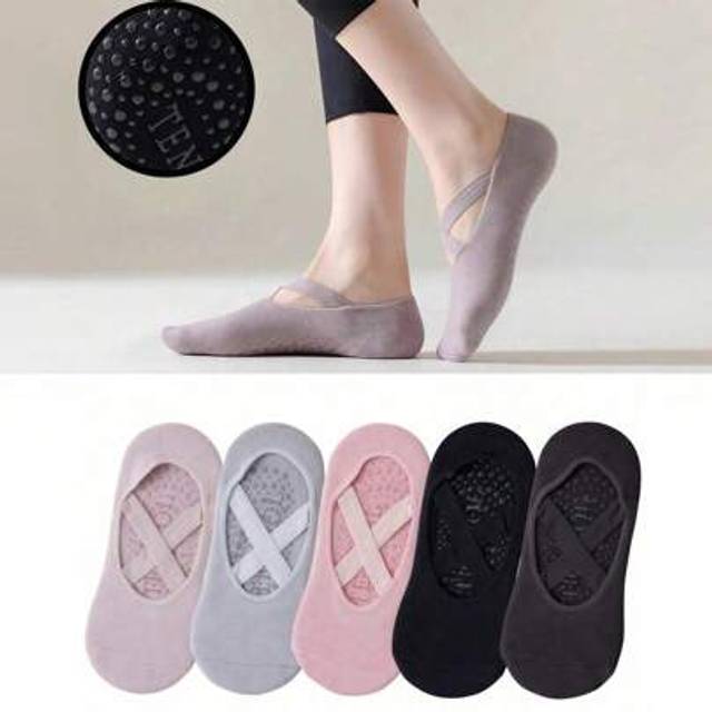 SHEIN 3/4 Pairs Of Women&#39;S Pilates Non-Slip Yoga Socks, Grip Socks With Grip, Neutral Hospital Socks, Ankle Support, Shock-Absorbing Sports Socks