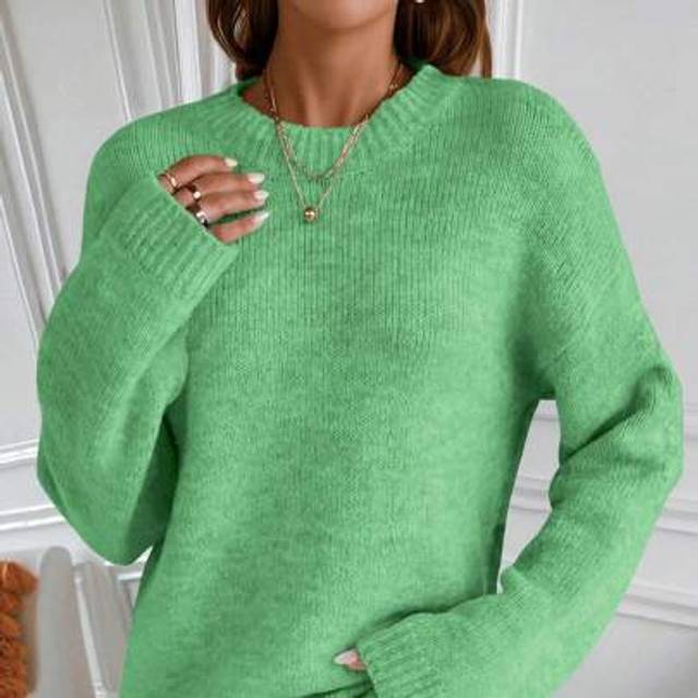 Calvaya Newly Upgraded Premium Thick Women Grey Crew Neck Sweater Knit Pullover Fall Winter Outfit