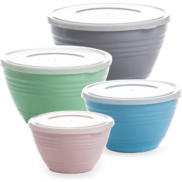 BINO Plastic Mixing Bowls with Lids Set - Plastic Mixing Bowl Set Prep Bowls for Kitchen
