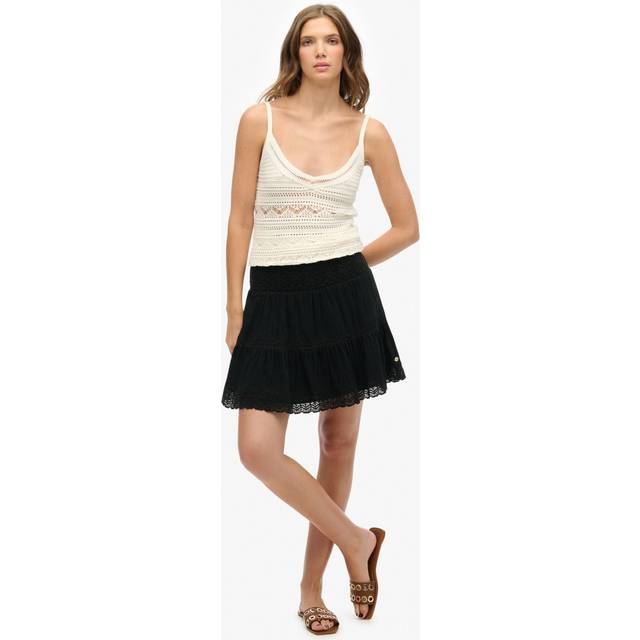 Women's Superdry Women's Ibiza Lace Mix Mini Skirt Black - Size: 14/None