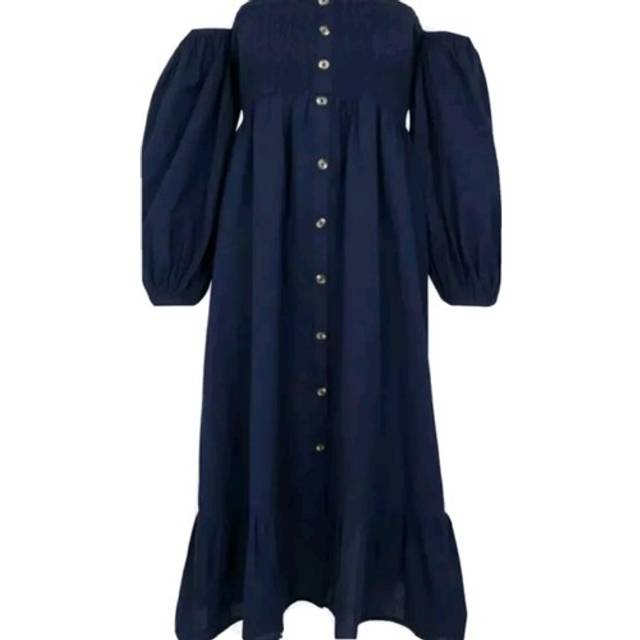 Monsoon accessorize beach bardot linen blend blue midi dress uk medium 12-14