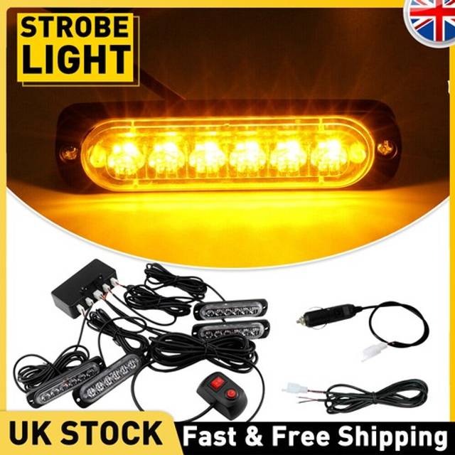4x amber/white 6led car truck emergency beacon warning hazard flash strobe light