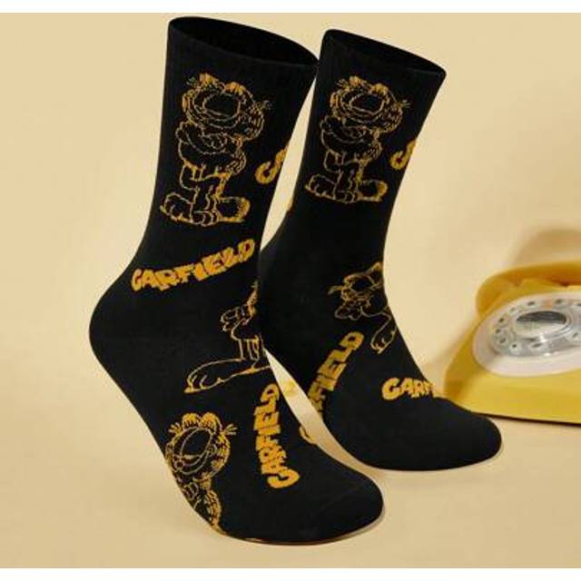 SHEIN Breathable Sweat-Absorbent Mid-Calf Socks With High Elasticity, Cat Pattern, Reinforced Toe & Heel For Wear Resistance, Suitable For All Seasons, Blac