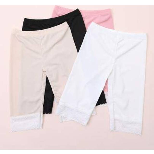 SHEIN 4 Pairs Girls Cute Lace Trim Calf Length Leggings, Elegant Ladies Style, Suitable For Daily Wear, All Seasons