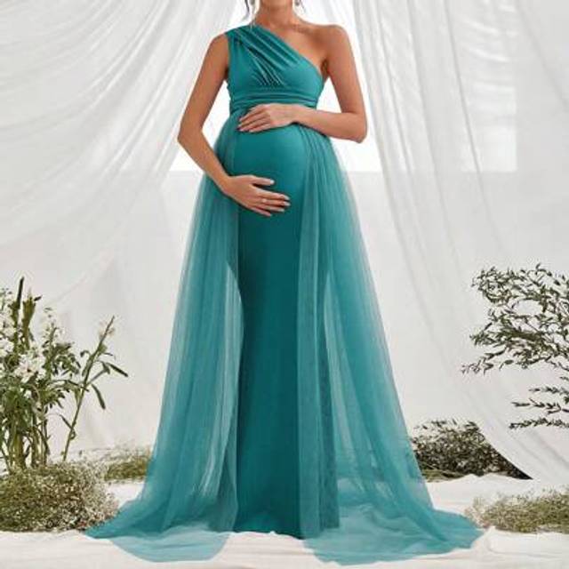 Faeriesty Faeriesty Dressalisa Luxury One-Shoulder Maternity Gown& Babyshower Dresseswith Asymmetrical Side Sash & Mermaid Train â Formal Baby Showers, Pregna