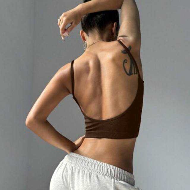 SHEIN Solid Color Backless Camisole, Sleeveless Sports Tank Top, Summer