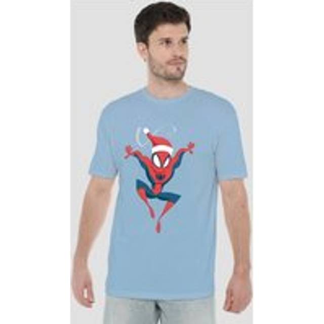 Spider Man Holiday Outfit Mens T-Shirt Light Blue - XL