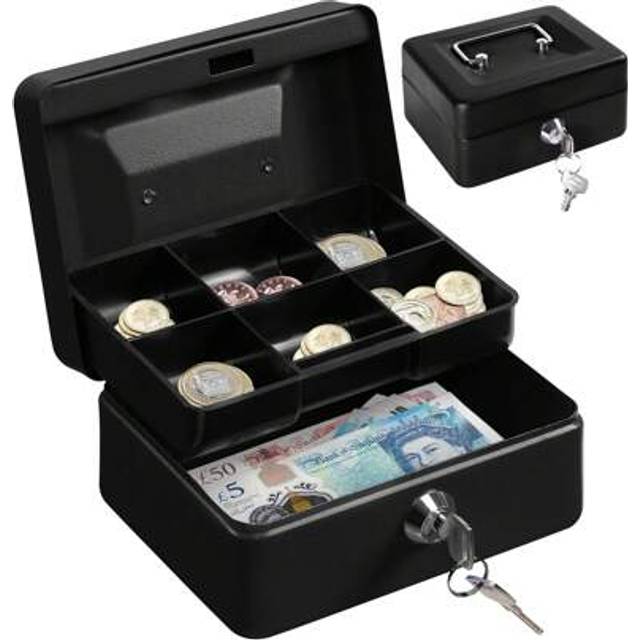 SHEIN 1 Pc Compact Metal Money Box With Combination Lock, 6-Inch Security Lock Box With Money Tray, Glossy Black Finish, Perfect For Retailers, Personal Use