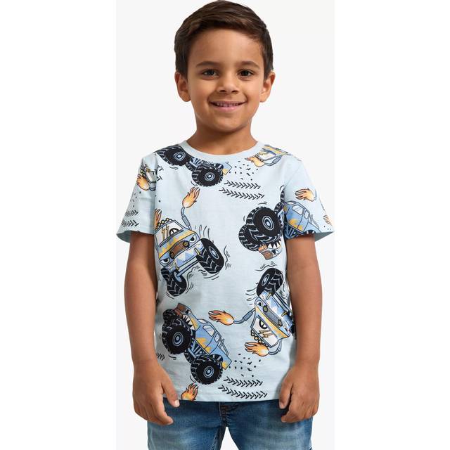Lindex Kids' Monster Truck Short Sleeve T-Shirt, Light Blue