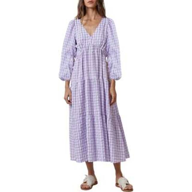 SHEIN Women&#39;s Spring Casual Pregnancy Dress Long Sleeve V Neck Plaid Baby Shower Dress