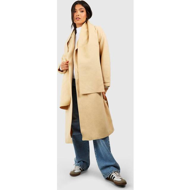 Womens Maternity Wool Wrap Coat With Scarf - Beige - 8
