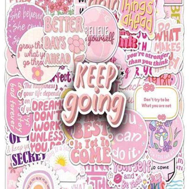 SHEIN 50 Pieces/Pack Pink Inspirational English Quotes Series Luggage Graffiti Stickers, Mobile Phone Cases, Notebooks, Helmets, Skateboards, Waterproof And