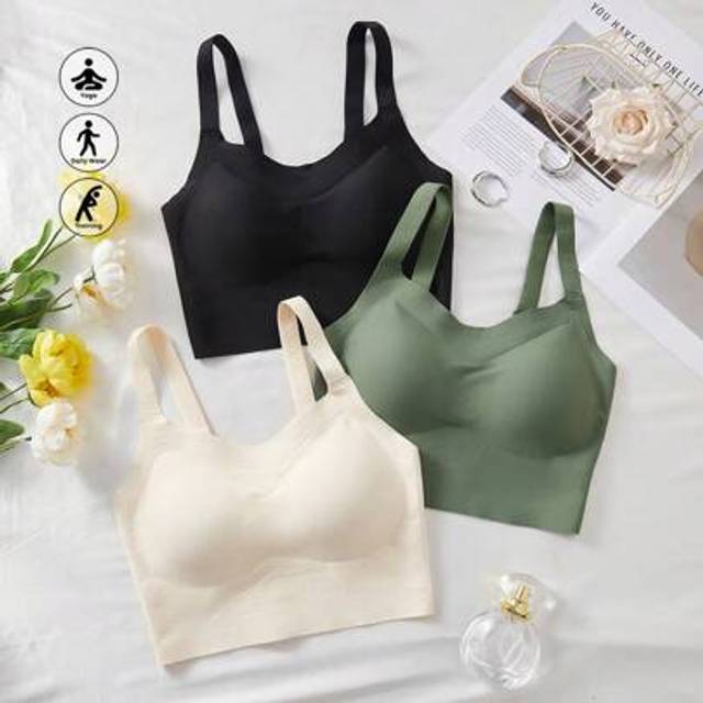 SHEIN 3pcs/Set Women&#39;s Seamless Ice Silk Sports Bras, Fitness Yoga Camisole Style Activewear Bras