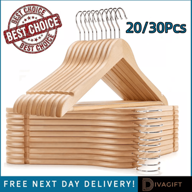 SHEIN 20/30Pcs Wooden Coat Hangers , Metal Shirt Jacket Hanger With Round Notches For Dress,Standard Suit,Shirt,Coat-Perfect