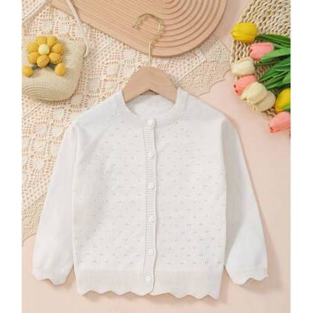 SHEIN Young Girl Thin Button Hollow Knit Cardigan Jacket