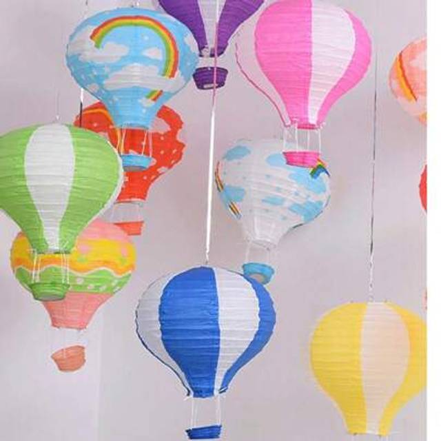 SHEIN 1pc, 12inch Paper Lantern Lampshade DIY Crafts Ceiling Hanging Decorations Party Supplies Colorful Hot Air Balloon Pendant For Weddings, Parties, And