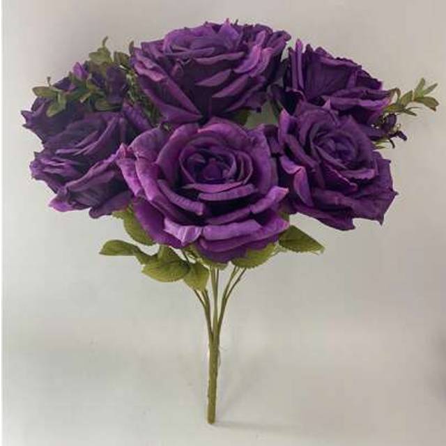 SHEIN Artificial Rose Bouquet, 7 Large Blooms With Foliage, Pink Champagne Burgundy Etc.., 9 Colours Available